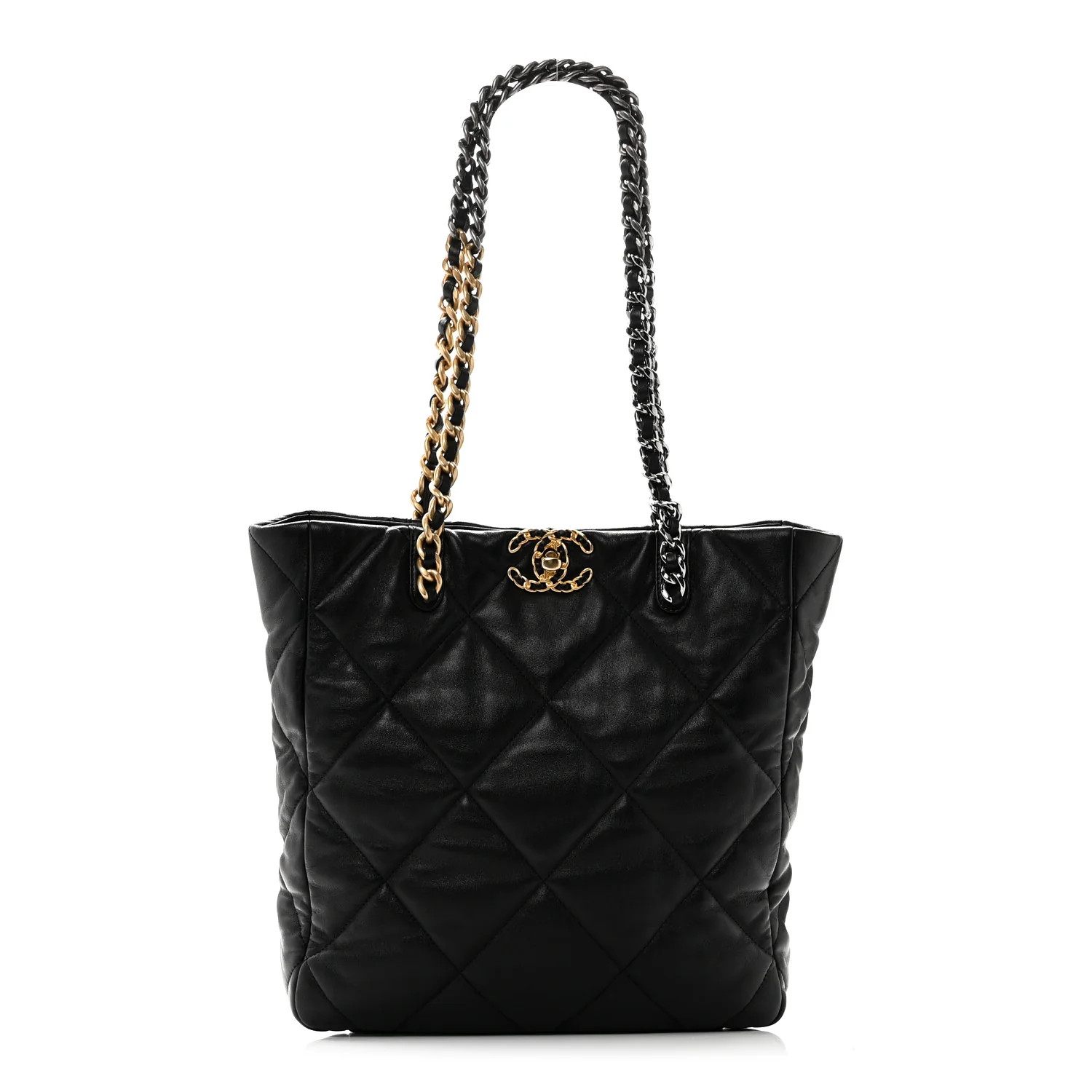 Lambskin Quilted Chanel 19 Shopping Bag Black | FASHIONPHILE (US)