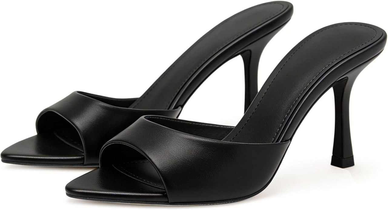 High Heel Mules for Women Slip On Open Pointed Toe Classy Patent Leather Stiletto Pumps Formal Sl... | Amazon (US)