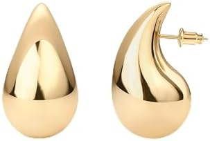 PAVOI 14K Gold Plated 925 Sterling Silver Post Teardrop Chunky Hoop Earrings - Lightweight Drop E... | Amazon (US)