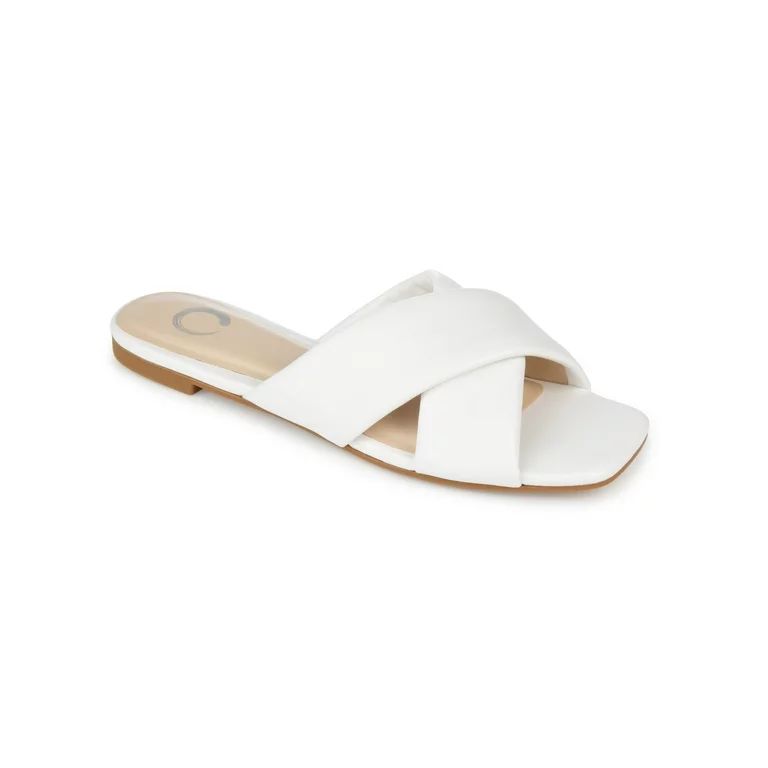 JOURNEE COLLECTION Womens White Padded Carlotta Square Toe Block Heel Slip On Slide Sandals Shoes... | Walmart (US)