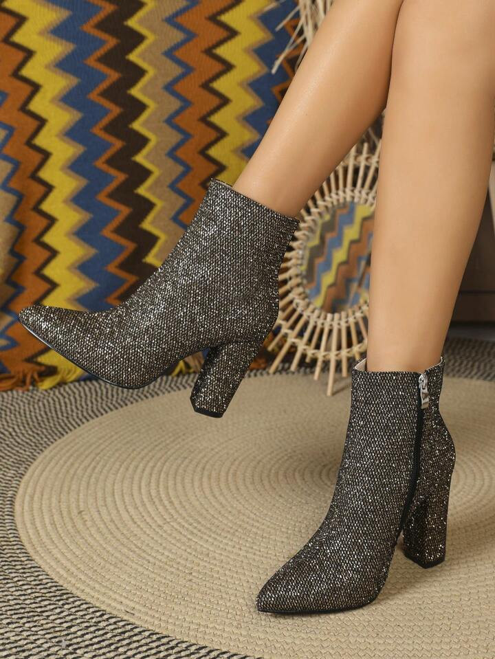 mulheres Ankle boots decoração de lantejoulas ponta do pé salto grosso clássico glamouroso fe... | SHEIN