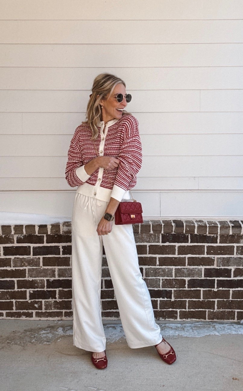 The perfect teacher outfit or valentine brunch with the girls. Target effortless pull on pants with these crochet red and white cardigan but under $35 
XS pants 
S sweater 
Target shoes  

#LTKgrwm #LTKdayinmylife #LTKmomlife