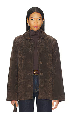 WeWoreWhat x Premium Suede Button Front Jacket in Chocolate Brown from Revolve.com | Revolve Clothing (Global)