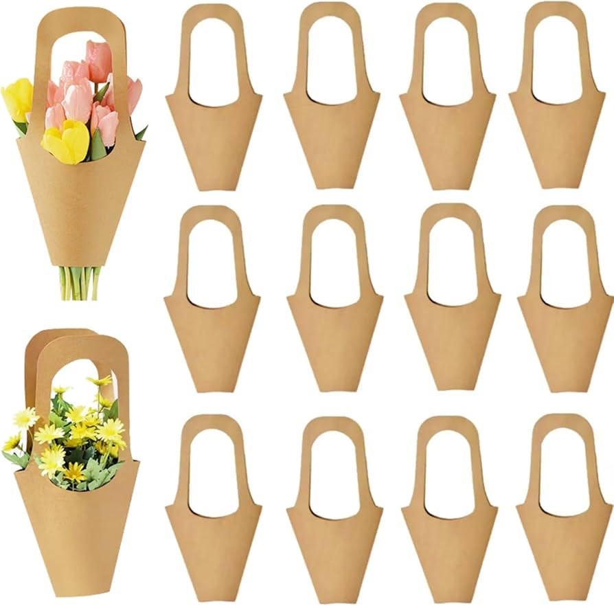 Enorteen 30 Pcs Kraft Paper Flower Wrapping Paper Gift Bags with Handle - Bouquet Gift Bags for T... | Amazon (US)