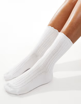 Vero Moda ribbed frill socks in white | ASOS (Global)