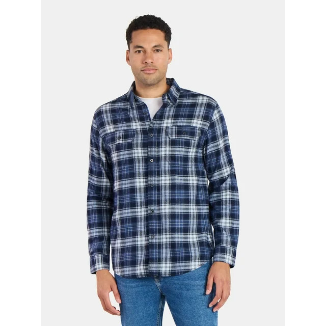 George Men's and Big Men's Double Pocket Flannel Shirt, Sizes XS-3XLT - Walmart.com | Walmart (US)