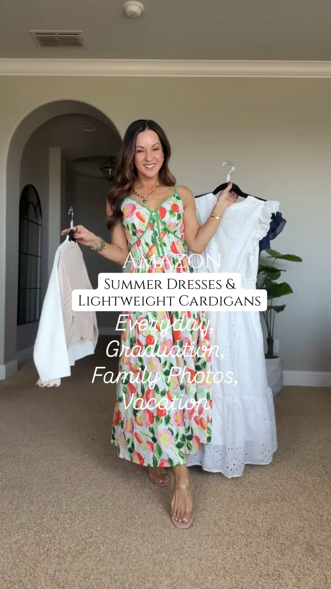 Easy summer dresses that are lightweight, flattering, petite friendly, and perfect for everyday, graduation, vacation, family photos from Amazon. Plus the cutest lightweight cardigans for chilly restaurants and evenings. All size small For reference: I’m 5’1”, 107lbs. Everything is unaltered.