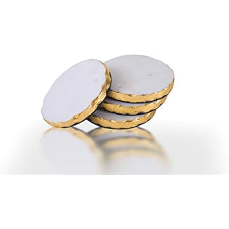 Godinger Round Coasters Gold Edge, Marble Coaster Set, Table Protection, Set of 4 | Amazon (US)