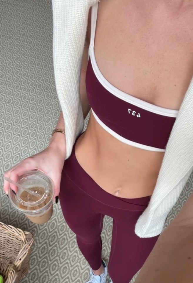 437 sports bra and leggings in black cherry. Pilates outfit. Lagree outfit. Workout set. Athletic outfit. Ootd. Outfit inspo. Revolve finds. Yoga outfit. Wellness aesthetic. Clean girl aesthetic. Vision board ideas. Workout inspo. Red aesthetic. White sweater. Walk outfit. 

#LTKselfcare #LTKActive #LTKootd