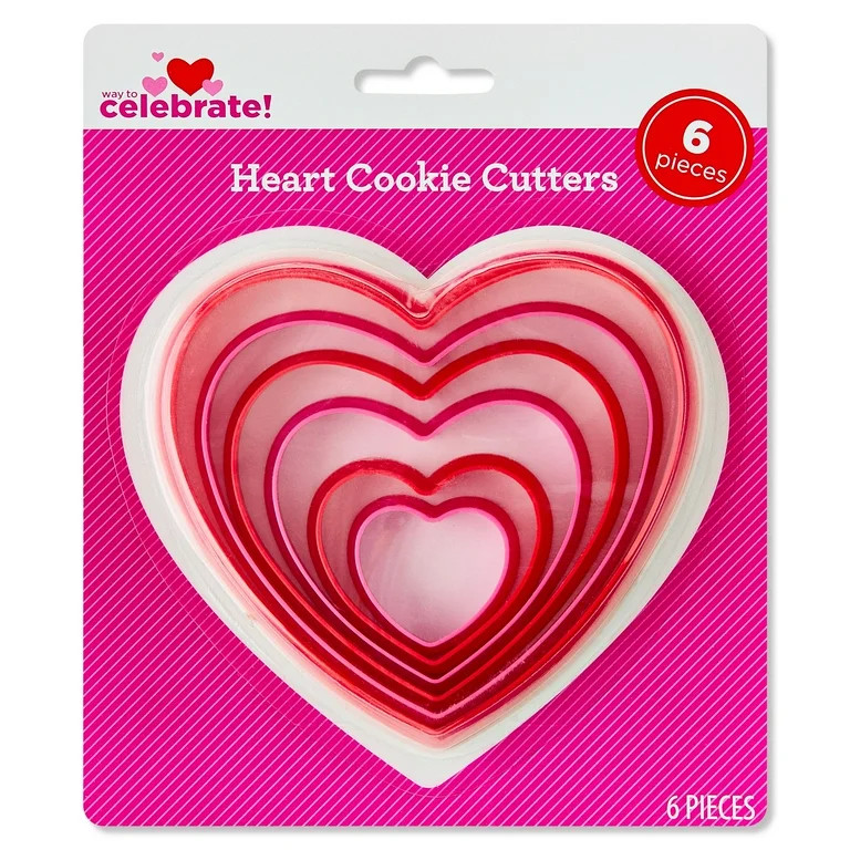 Heart Cookie Cutters, 6 Count, Valentine's Day by Way To Celebrate | Walmart (US)