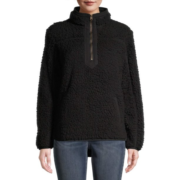Time and Tru Women's Quarter Zip Sherpa Pullover | Walmart (US)