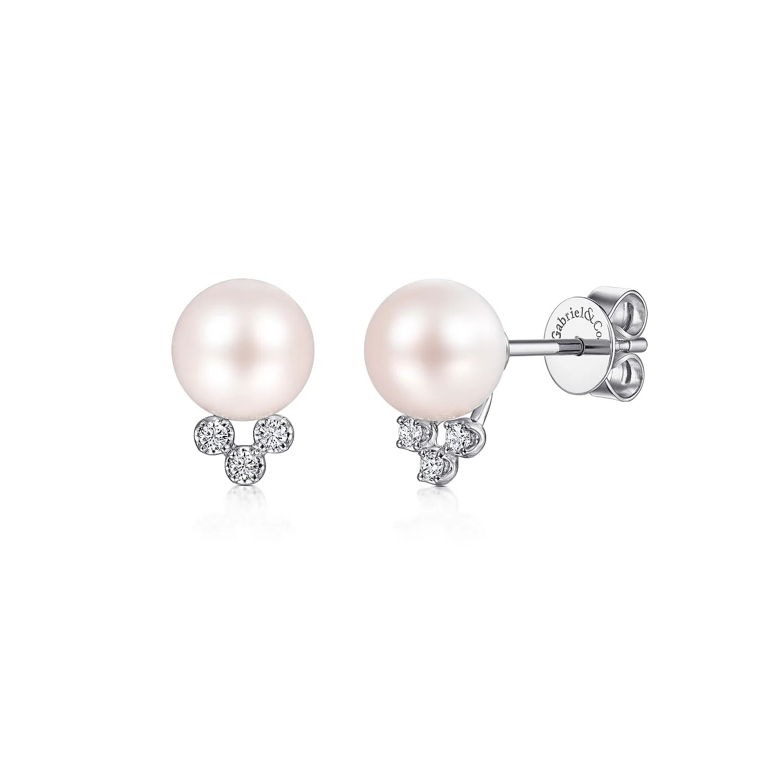 14K White Gold Diamond and Pearl Stud Earrings | Gabriel & Co. Fine Jewelry And Bridal