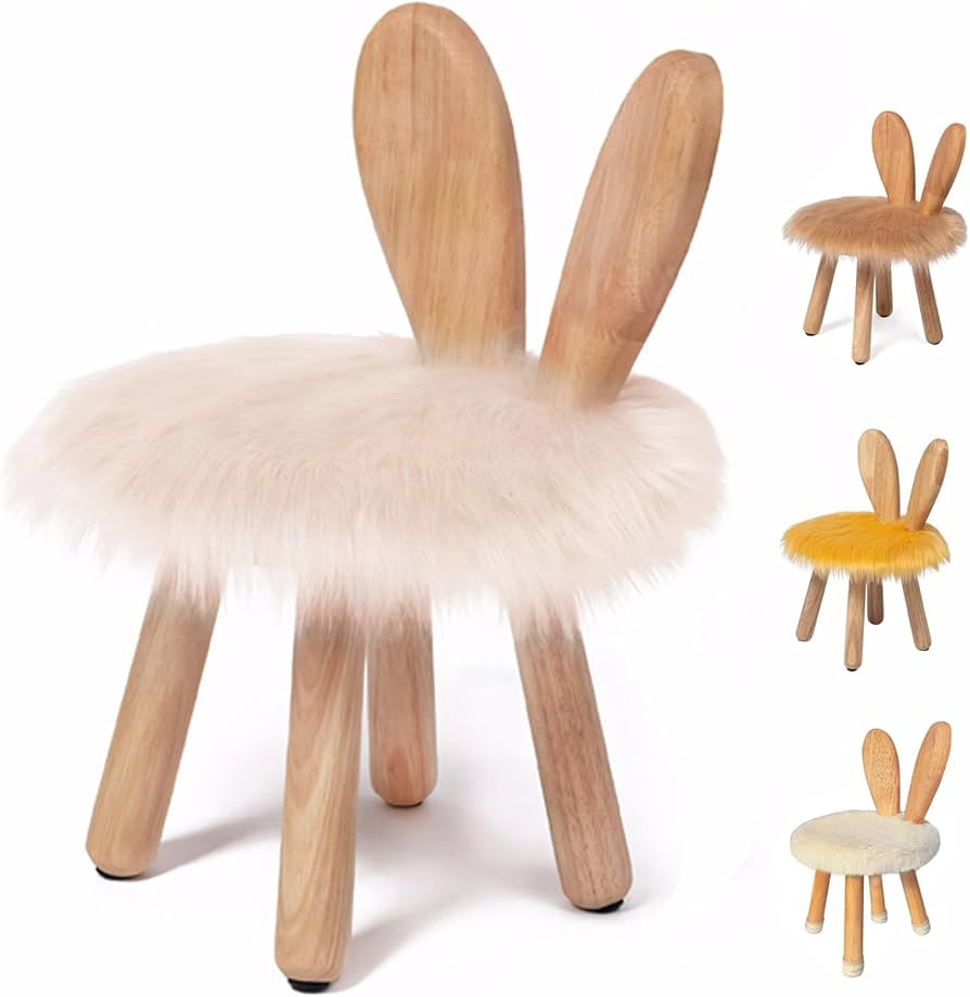 Bunny Chair for Kids 1-4 Years, Wooden Base with Removable Cushion,Anti-Tip Toddler Stool,Baby Nu... | Amazon (US)
