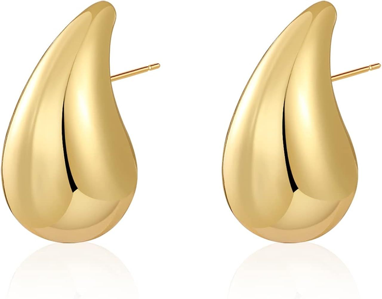 6 Pairs Chunky Gold Hoop Earrings Set，Bottega Earring Dupes, Lightweight Teardrop Hoop Earrings... | Amazon (US)