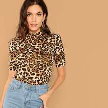 Mock Neck Leopard Tee | SHEIN