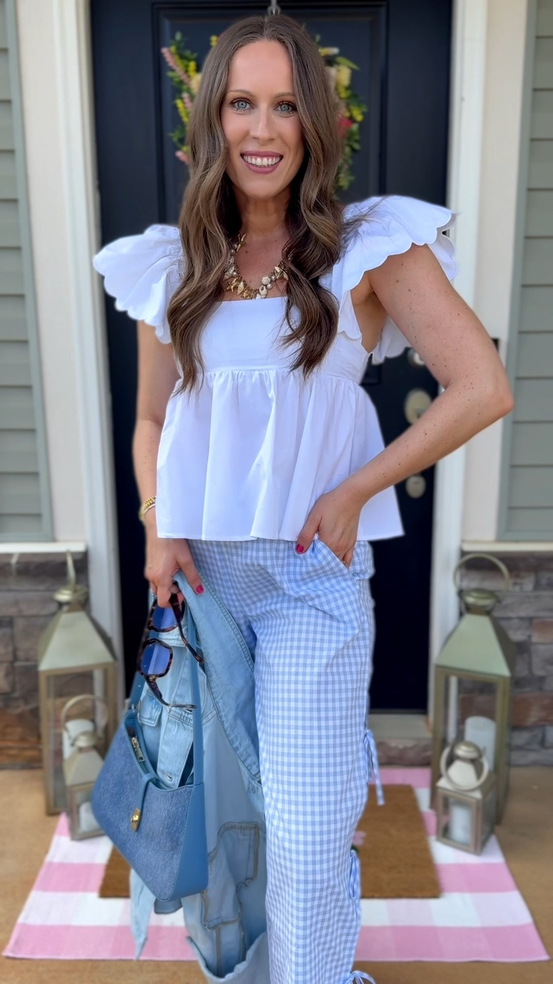 Spring outfit idea 💙🩵

Blue gingham pants, white top, denim jacket, denim bag, sunglasses, Amazon deals, Amazon fashion 

#LTKSaleAlert #LTKgrwm #LTKootd