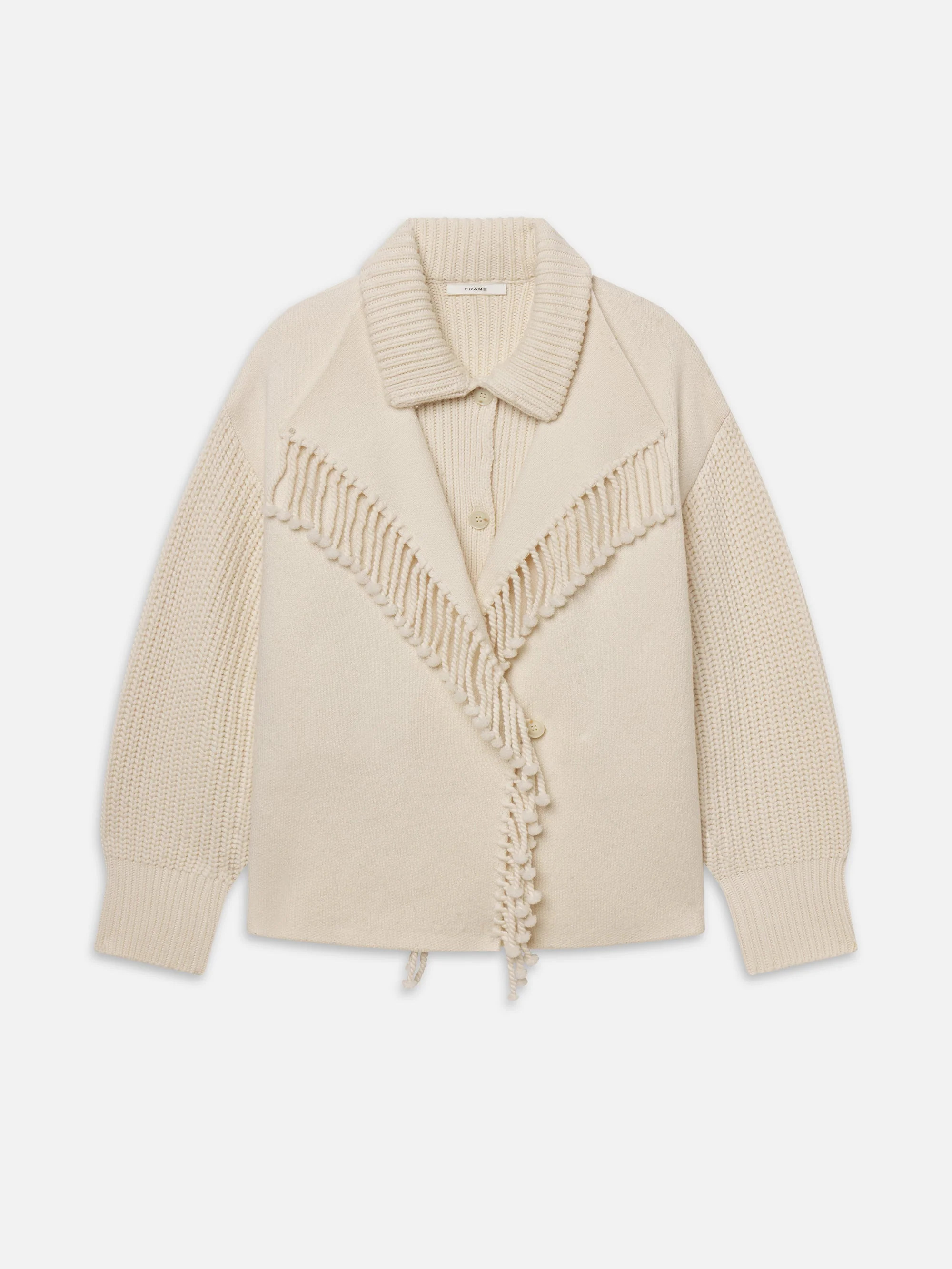 The Cropped Jacquard Fringe Coat -- Ecru | Frame Denim