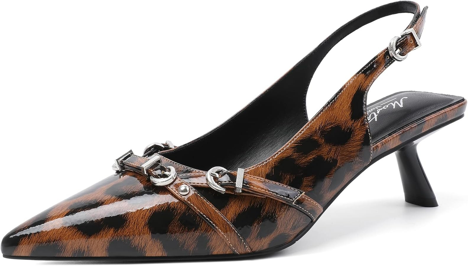 Mostrin Kitten Heels for Women Pointed Toe Pumps Patent Leather Low Heel Slingback Heels with Buc... | Amazon (US)