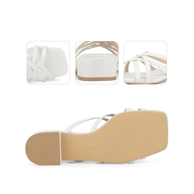 Perphy Square Toe Cross Strap Pearl Decor Chunky Heel Slide Sandals for Women White 8 - Walmart.c... | Walmart (US)