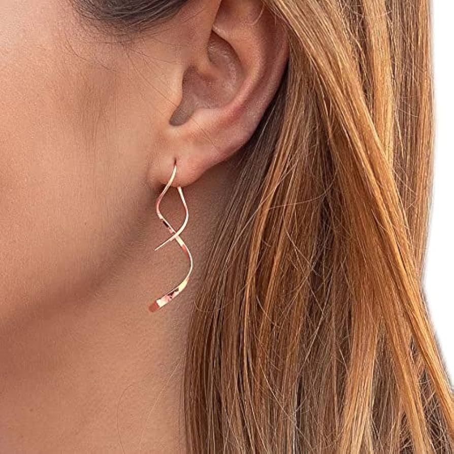 Spiral Threader Earrings, 925 Sterling Silver, Drop Dangle Handmade Twisted Linear Curved Minimal... | Amazon (US)