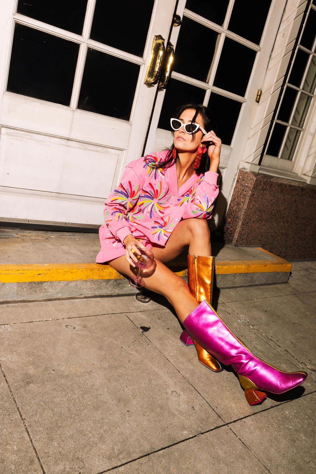 Hot Pink Multi Firework Hoody Sweatshirt | Queen of Sparkles