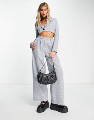 COLLUSION cropped blazer & wide leg pants with deep pleats in blue micro check | ASOS (Global)