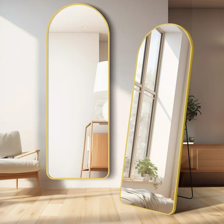 59"x16" Arched Full Length Mirror Full Body Floor Mirror with Stand for Bedroom Cloakroom, Gold -... | Walmart (US)