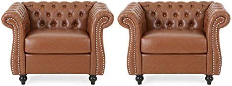 Christopher Knight Home Editha Traditional Chesterfield Club Chairs (Set of 2), Cognac Brown, Dar... | Amazon (US)