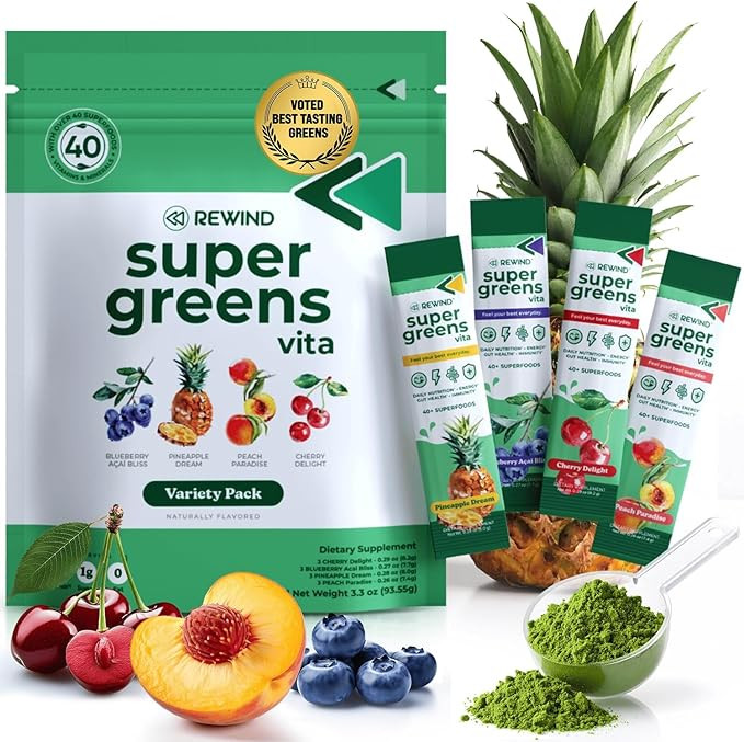 Rewind Best Tasting Vita Variety Sample Stick Pouch - Super Greens Powder Packets - Delicious Gre... | Amazon (US)