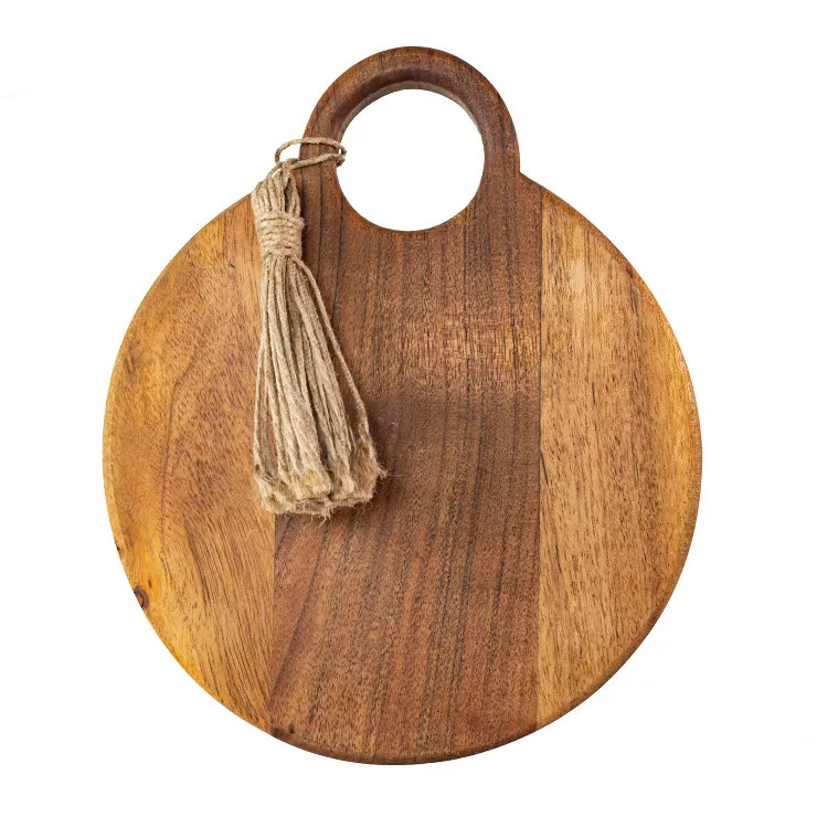 O-Handle Round Cutting Board Natural Acacia Wood & Jute - Foreside Home & Garden | Target