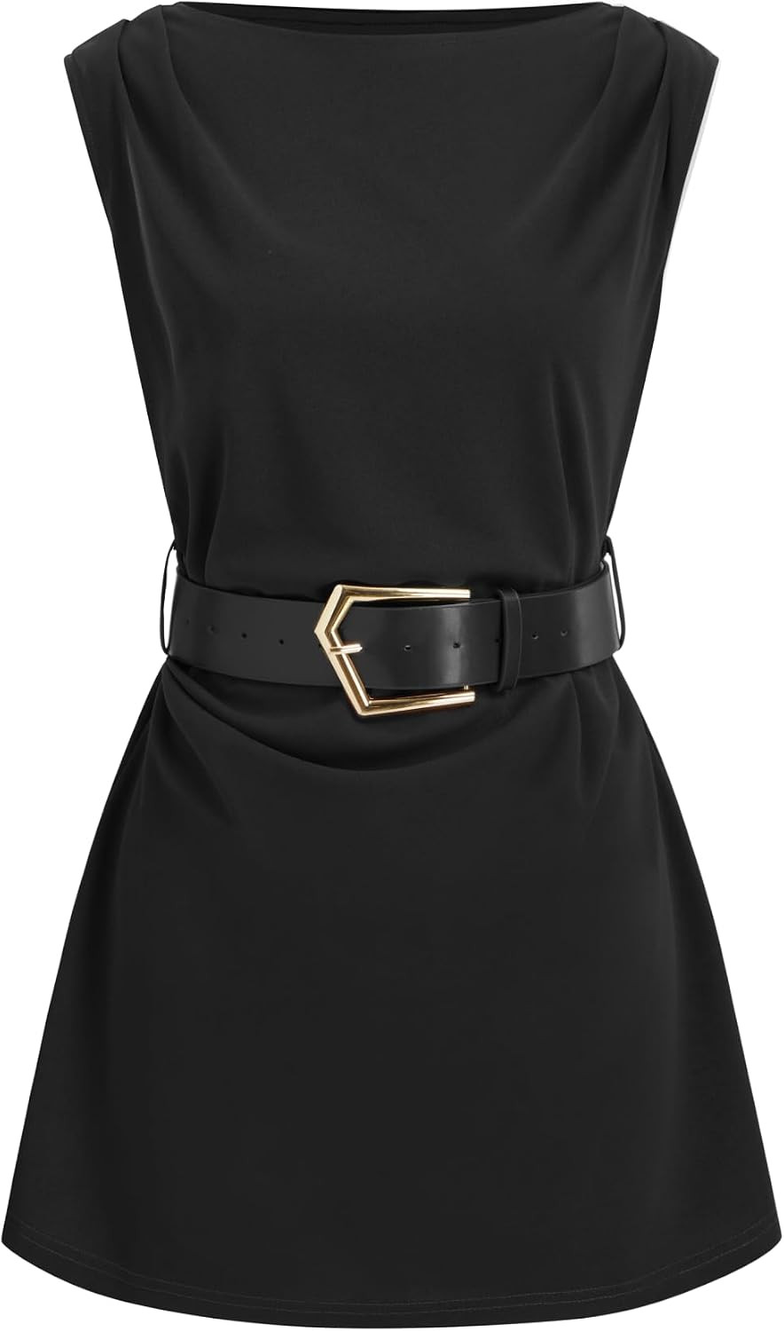 CIDER Women's Boat Neck Ruched Belted A Line Mini Dress | Amazon (US)
