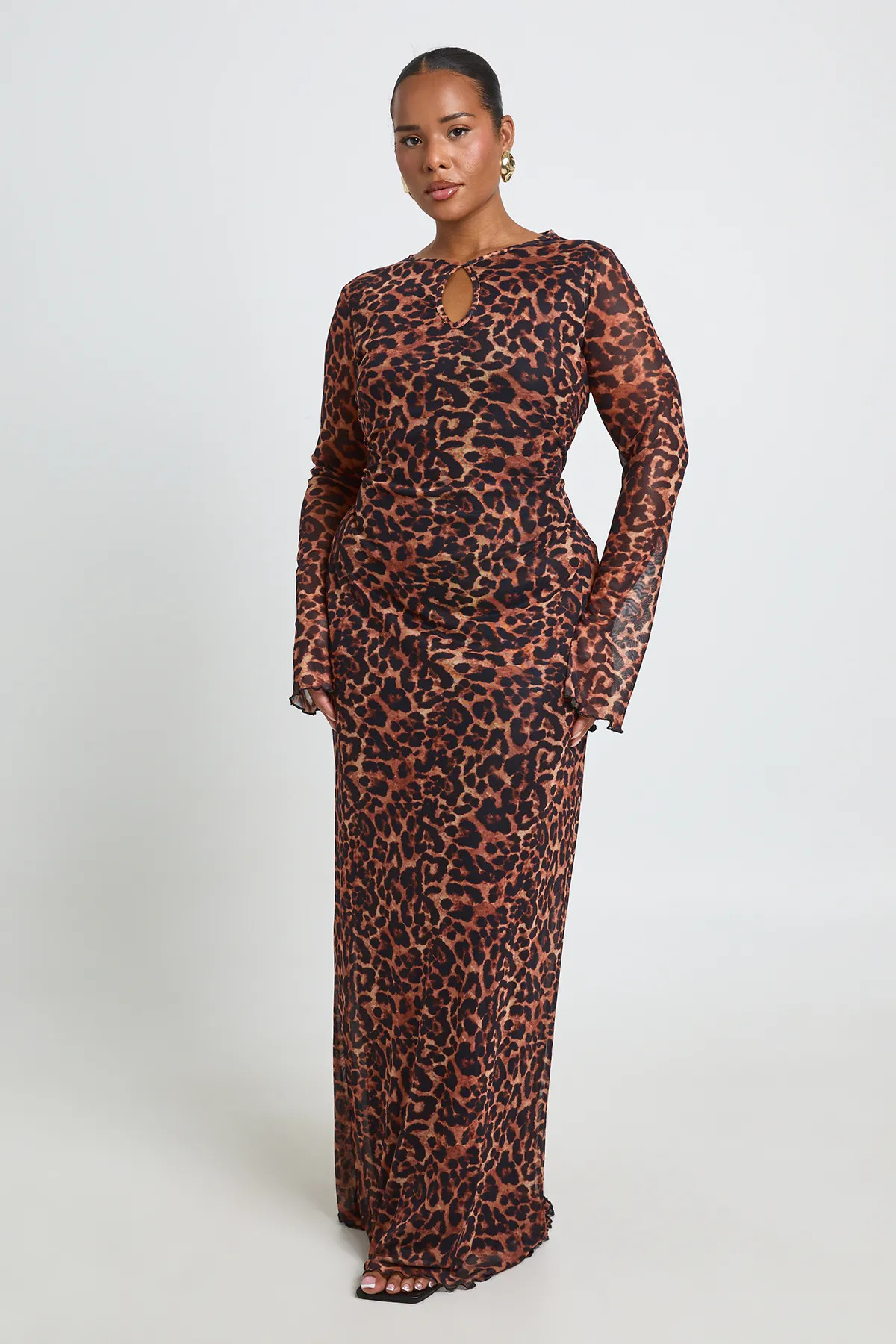 Brown Plus Leopard Mesh Keyhole Maxi Dress | Boohoo | Boohoo.com (UK & IE)