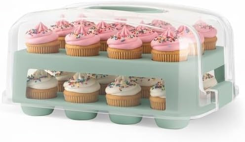 MosJos EXTRA TALL DOME 24 Cupcake Carrier, Green Cupcake Holder Carries 24 Cupcake Storage Contai... | Amazon (US)