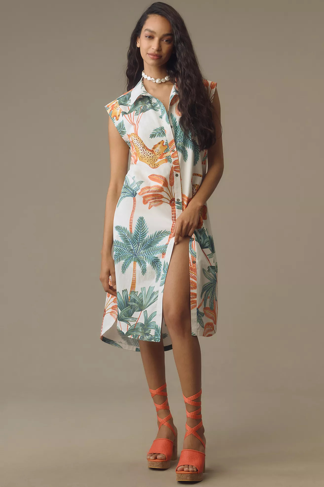 Maeve Cap-Sleeve Floral Button-Front Midi Dress | Anthropologie (US)