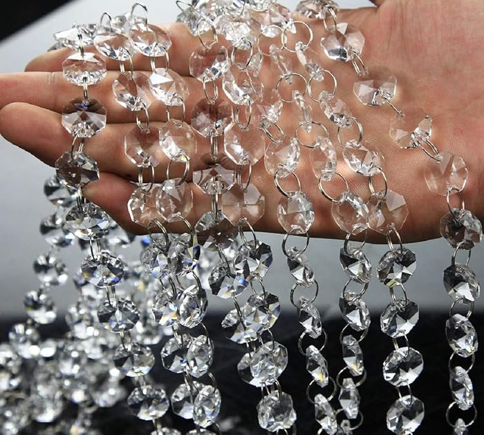 VOVOV 10 Pack (1000CM/30.5FT) Beaded Trim Clear Crystal Garland Chandelier Octagon Beads Chain | Amazon (US)
