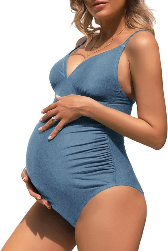 CUPSHE Maternity Swimsuit for Women One Piece Swimsuits Pregnancy Swimwear Spaghetti Straps Ruche... | Amazon (US)