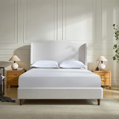 Hannah Upholstered Wingback Bed Size Queen / Tall 54" Headboard Upholstered Queen Bed / Premium Textured Canvas Chenille Look Ivory / Minimalist Desig | Wayfair North America