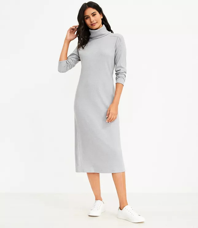 Lou & Grey Brushed Rib Turtleneck Midi Dress | LOFT