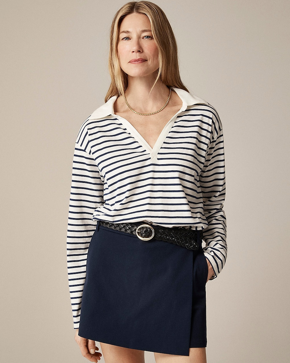 Vintage jersey johnny-collar shirt in stripe | J. Crew US