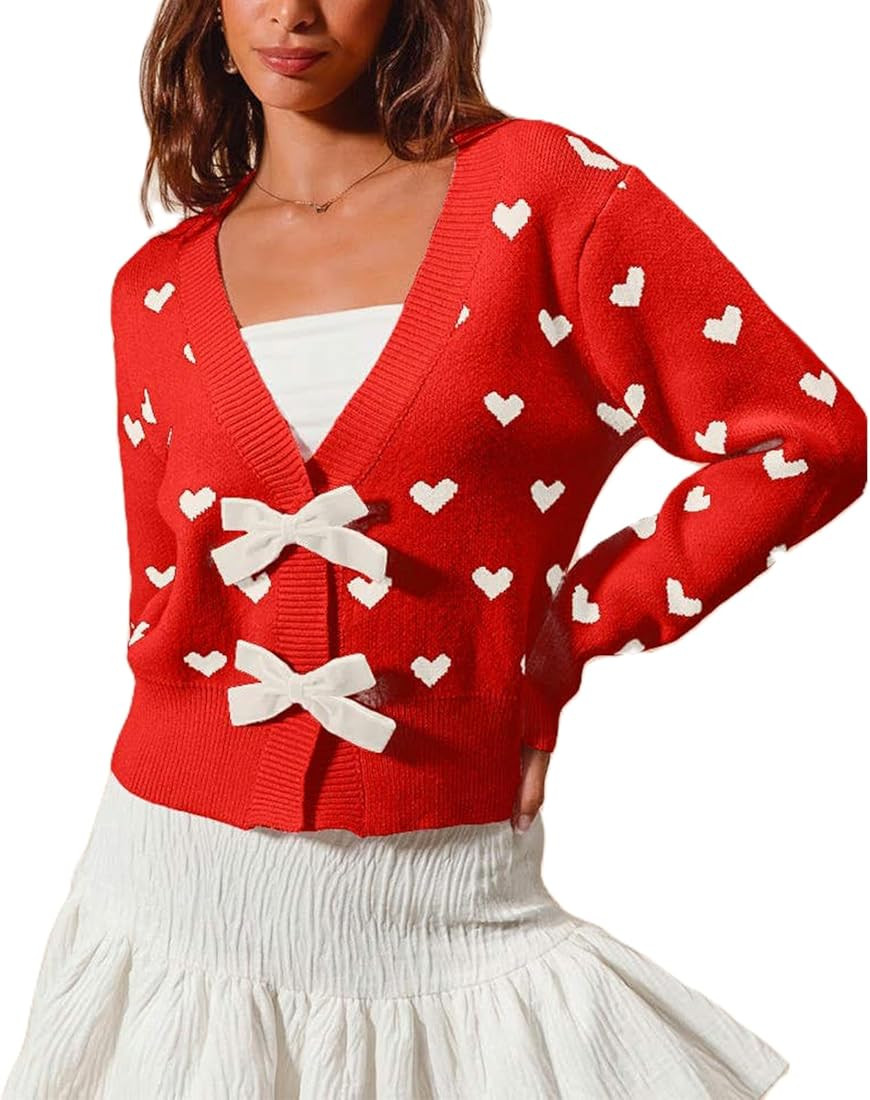 Valentine's Day Cardigan Sweaters for Women Love Heart Print Button Down Cropped Cardigans Y2K Op... | Amazon (US)