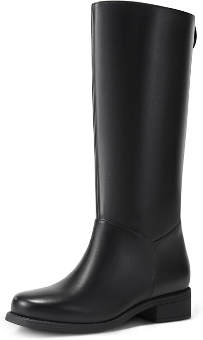 Coutgo Mid Calf Boots for Women Square Toe Chunky Low Heel Riding Boots | Amazon (US)