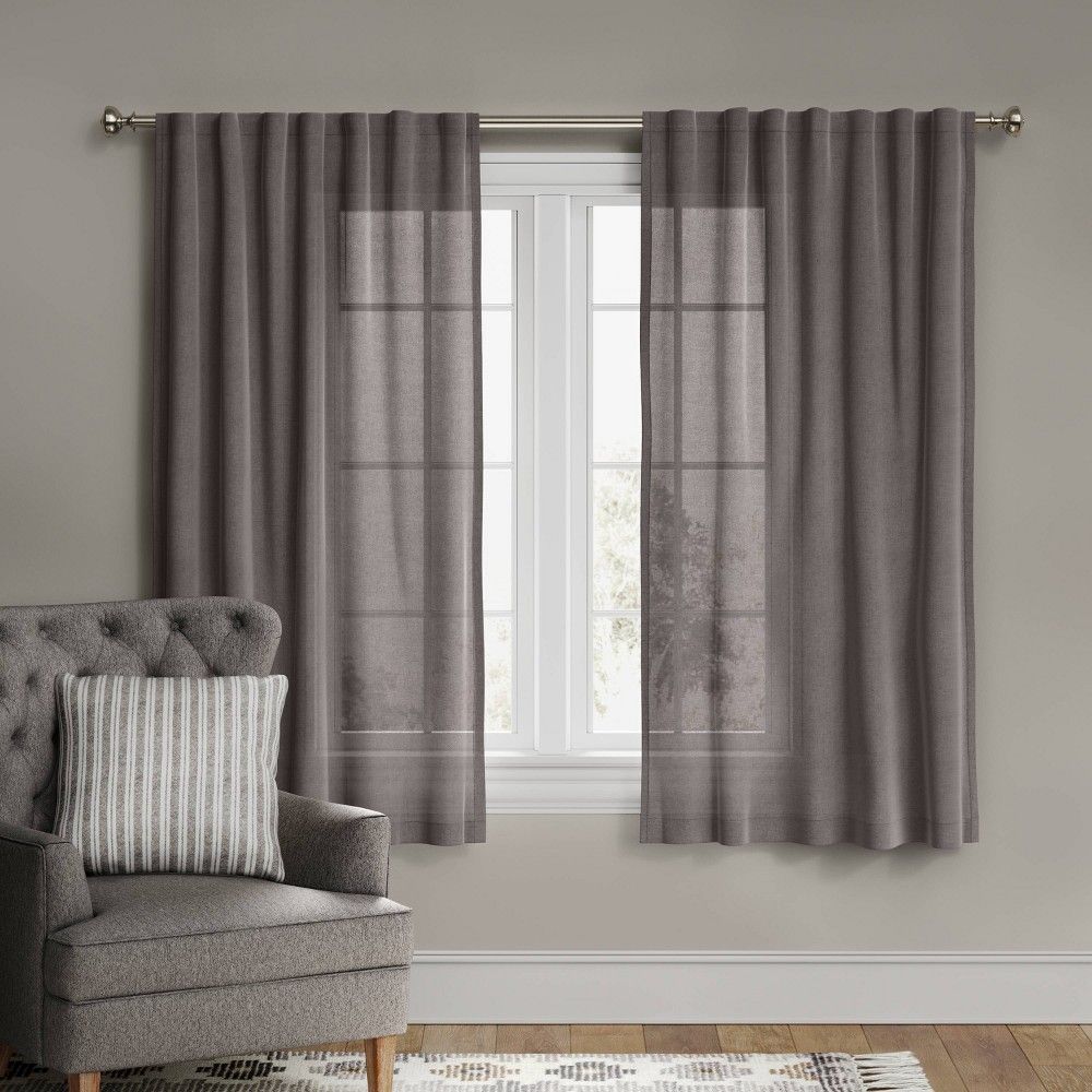 63""x54"" Linen Light Filtering Curtain Panel Gray - Threshold | Target