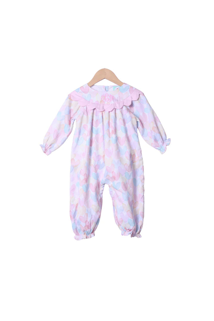 Colorful Hearts Scalloped Romper | The Smocked Flamingo