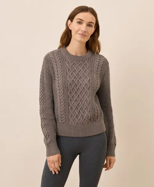 Pact Organic Cotton Cable Knit Crew Sweater in Deep Taupe Heather at Nordstrom, Size Small | Nordstrom