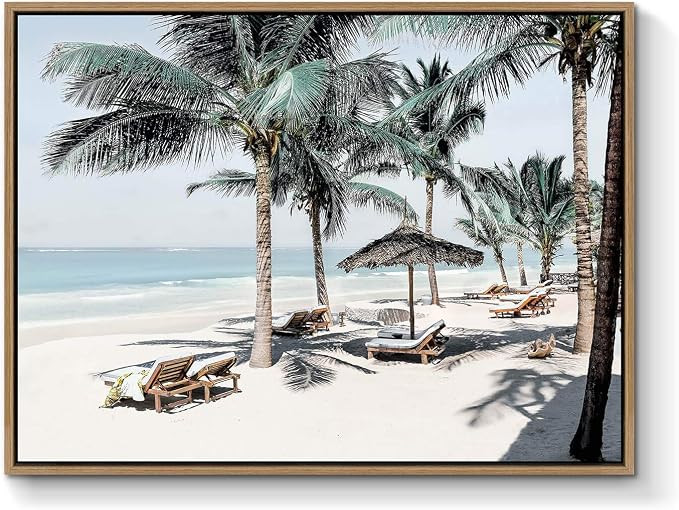 Beach Canvas Picture Wall Art: Modern Tropical Seascape Themed “ Palm Tree on The Beach” Phot... | Amazon (US)