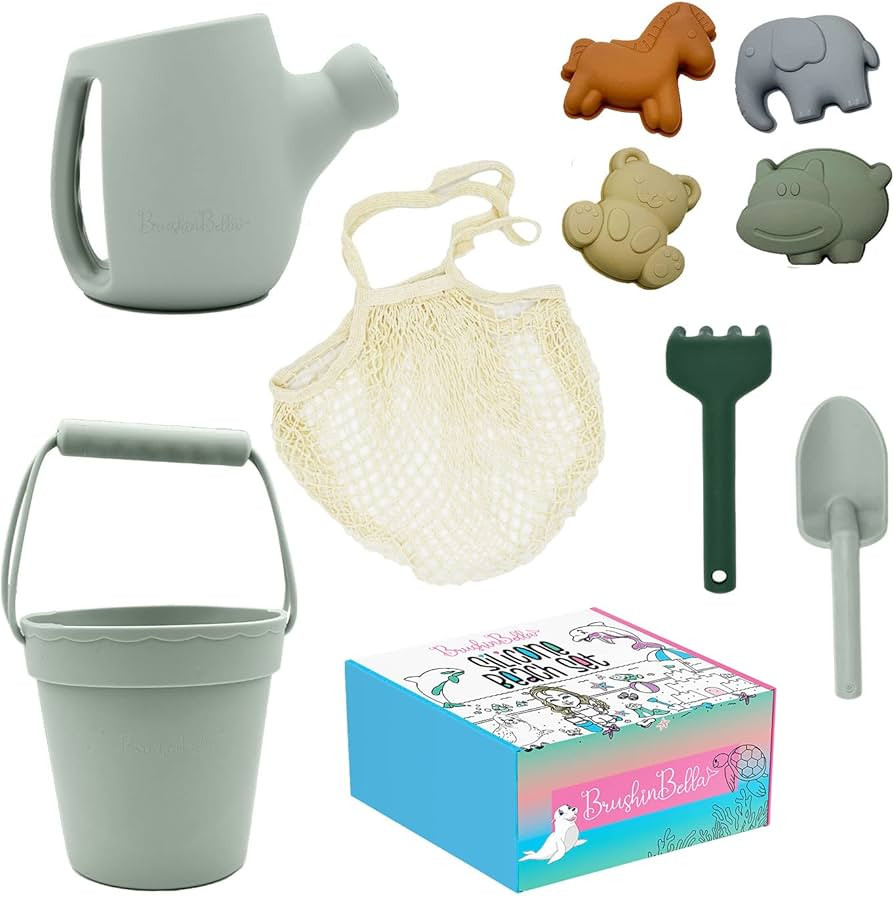 Silicone Beach Toys - Beach Bucket Set with Shovel, 4 Sand Molds - Travel-Friendly Kids Sand Toys... | Amazon (US)