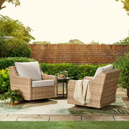 Better Homes & Gardens River Oaks Outdoor Swivel Gliders with Patio Covers, Set of 2, Natural | Walmart (US)