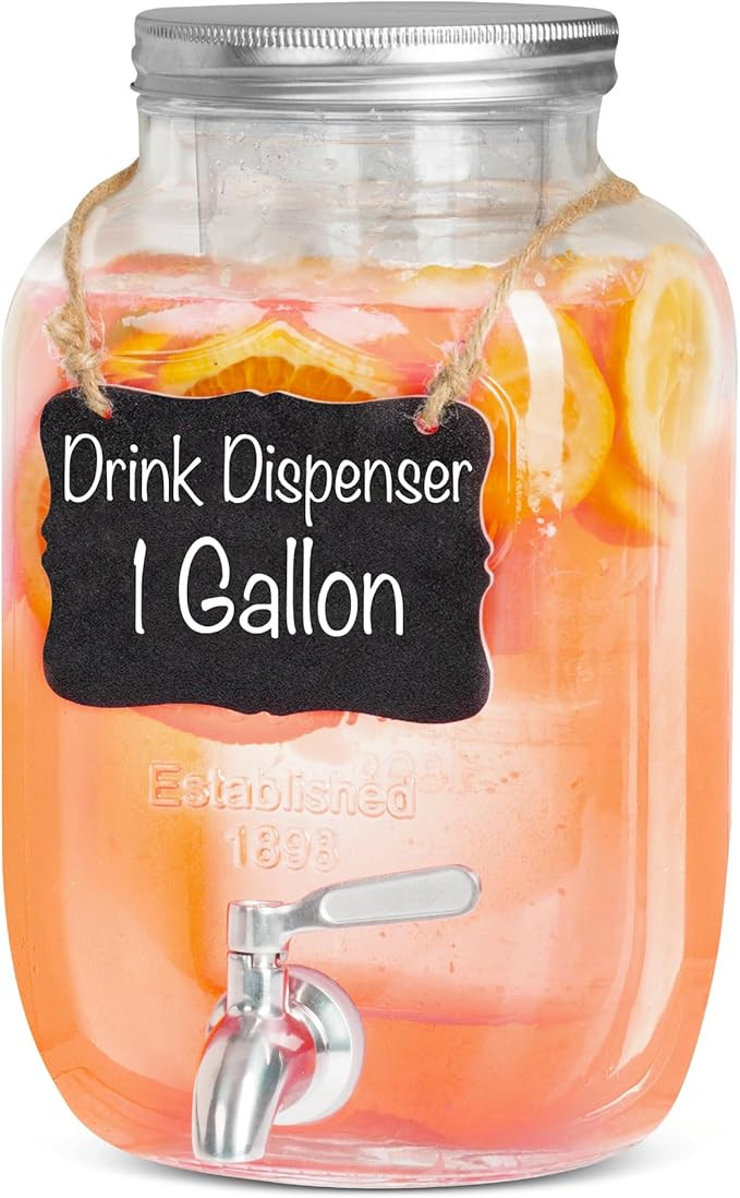 Ilyapa Outdoor Glass Beverage Dispenser with Stainless Steel Spigot, Ice Cylinder & Hanging Chalk... | Amazon (US)
