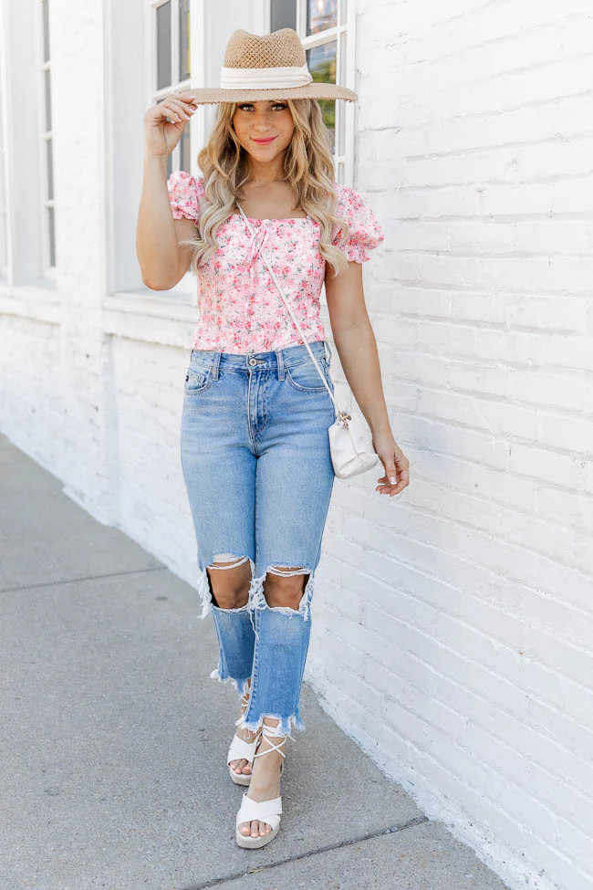 Trinity Medium Wash Distressed Mom Jeans | Pink Lily