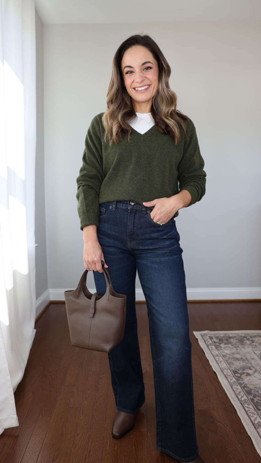 Two cashmere sweaters from @jcrew with a great petite fit! 

Full Length Slim Wide Jeans: petite 24 in Miles Wash 
Everyday Wide-Leg Ankle Jean: 24 classic 
Perfect Cashmere V-Neck: xxs in Hthr Elm
Rolled Cashmere Long Sleeve: xxs in Bright Meadow 
Mini Zip Dress: 00 in navy (also comes in petite) 
Chelsea Pull On Boots: true to size in Peppercorn
Yorke Bag in Peppercorn 

#ad #injcrew

#LTKPetite